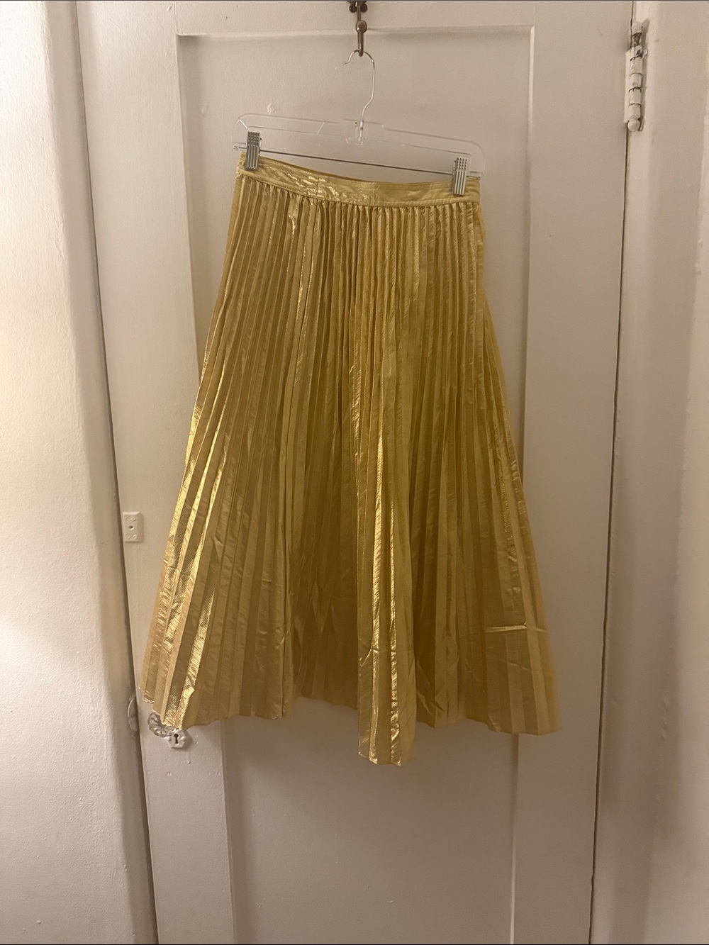 J. Crew Metallic Gold Pleated Midi Skirt
